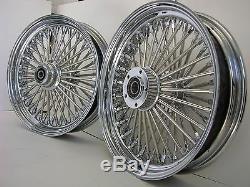 Adn Chrome Mammouth 52 Fat Spoke Wheels 18x3.5 Avant / Arriere Set Softail Fl Harley