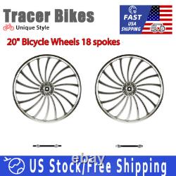 Ensemble de 20 Jantes de Roue de Vélo 18 Rayons Arrière & Avant Roue en Aluminium Monovitesse Argent