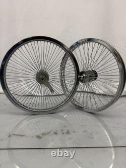 Ensemble de 20 Jantes de Roue de Vélo 68 rayons Arrière & Avant Chrome Cruiser de Plage Lowrider