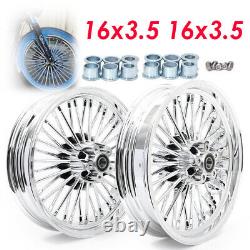 Ensemble de jantes avant et arrière à rayons gras chromés de 16 x 3,5 pouces pour Harley Touring Softail
