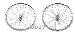 Ensemble de roues à roue libre en acier pour vélo de 20 x 2,125 pouces à l'avant et à l'arrière, avec 36 rayons de 12G en chrome.