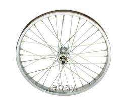 Ensemble de roues à roue libre en acier pour vélo de 20 x 2,125 pouces à l'avant et à l'arrière, avec 36 rayons de 12G en chrome.