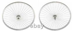 Ensemble de roues chromées de vélo lowrider 26 pouces à 72 rayons. Roue libre avant et arrière.