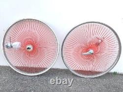 Ensemble de roues en acier de 20 pouces pour vélo Cruiser bas avec 140 rayons rouges en chrome