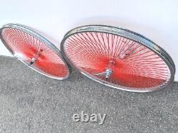 Ensemble de roues en acier de 20 pouces pour vélo Cruiser bas avec 140 rayons rouges en chrome