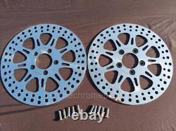 Harley 11.5 Avant Arrière Frein 9 Rayons Rotors, Boulons Chromés Softail Dyna Sportster
