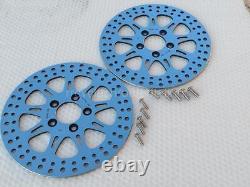 Harley 11.5 Avant Arrière Frein 9 Rayons Rotors, Boulons Chromés Softail Dyna Sportster