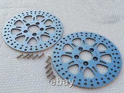 Harley 11.5 Avant Arrière Frein 9 Rayons Rotors, Boulons Chromés Softail Dyna Sportster
