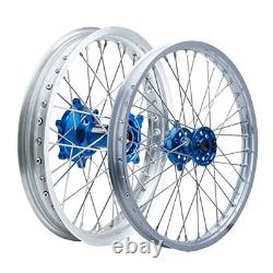 Jante complète Tusk Impact avant & arrière 1.60x21/2.15x19 jante argentée/rayons/moyeu bleu