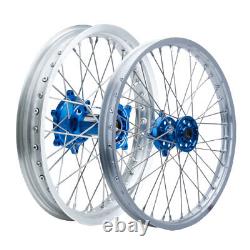 Jantes Tusk Impact Complètes Avant&Arrière 1.60x21/2.15x19 Jante Argent/Spokes/Moyeu Bleu