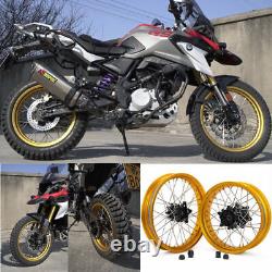 Jantes à rayons avant et arrière 19X3 & 17X4.25 pour BMW G310GS, jante dorée, moyeu noir.