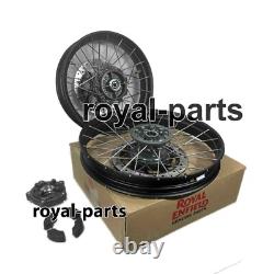 Jantes à rayons tubeless noires avant et arrière adaptées pour Royal Enfield Himalayan 450 Jantes à rayons tubeless noires avant et arrière adaptées pour Royal Enfield Himalayan 450