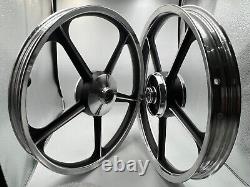 Jantes de sport Honda C70 Passport 1 paire noire avec bagues de roulement 5 rayons de 17 pouces