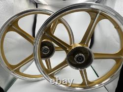 Jantes sport Honda C70 Passport, 1 paire, dorées avec bague de roulement, 5 branches, 17 pouces
