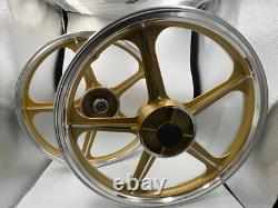 Jantes sport Honda C70 Passport, 1 paire, dorées avec bague de roulement, 5 branches, 17 pouces