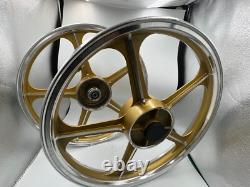 Jantes sport Honda C70 Passport, 1 paire, dorées avec bague de roulement, 5 branches, 17 pouces