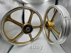 Jantes sport Honda C70 Passport, 1 paire, dorées avec bague de roulement, 5 branches, 17 pouces