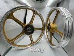 Jantes sport Honda C70 Passport, 1 paire, dorées avec bague de roulement, 5 branches, 17 pouces