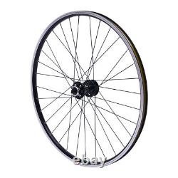 Jeu de roues MTB 29 avec jantes en alliage d'aluminium, système de libération rapide, rayons plats noirs à l'avant et à l'arrière.
