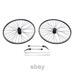 Jeu de roues MTB 29 avec jantes en alliage d'aluminium, système de libération rapide, rayons plats noirs à l'avant et à l'arrière.