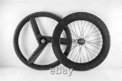 Jeu de roues avant arrière en carbone pour vélo à pignon fixe, 3 rayons, profondeur de 88 mm