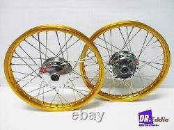 Jeu de roues avant et arrière en aluminium doré et ensemble de rayons en acier inoxydable pour HONDA C70 C65 C50 #BI