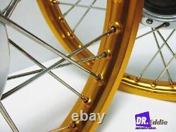 Jeu de roues avant et arrière en aluminium doré et ensemble de rayons en acier inoxydable pour HONDA C70 C65 C50 #BI