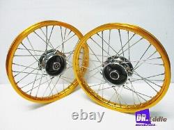 Jeu de roues avant et arrière en aluminium doré et ensemble de rayons en acier inoxydable pour HONDA C70 C65 C50 #BI