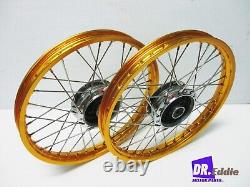 Jeu de roues avant et arrière en aluminium doré et ensemble de rayons en acier inoxydable pour HONDA C70 C65 C50 #BI