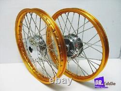 Jeu de roues avant et arrière en aluminium doré et ensemble de rayons en acier inoxydable pour HONDA C70 C65 C50 #BI
