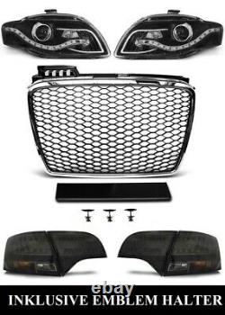 Pour Audi A4 B7 04-08 Rs4 Look Honeycomb Grill + Phares Led + Feux Arrière