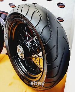 Roues à rayons lisses avant et arrière pour Harley Davidson Dyna Softail Blackline en jantes et pneus noirs