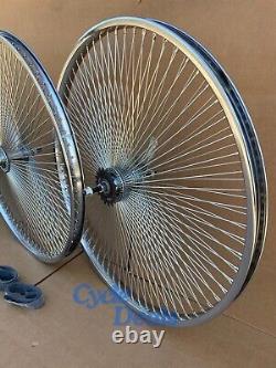 Roues chromées en acier de 26 pouces pour vélo avec 140 rayons avant/arrière pour cruiser lowrider OG Bike