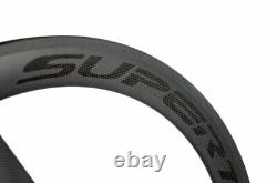 Roues de vélo de route en carbone à pneus à tringles avant et arrière à trois rayons, jeu de roues 700C, profondeur 56mm