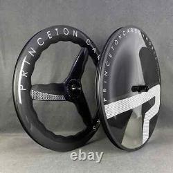 Roues de vélo de route en fibre de carbone avec jante 700C/ Frein à disque avant, moyeu arrière à 3 rayons.