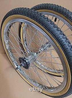 Roues de vélo en acier 20x1.75 avec freins à rétropédalage avant-arrière, 36 rayons, chrome avec pneus
