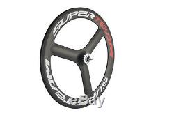 Superteam 65mm Fixed Gear Tri Spoke Carbon Wheelset 3 Spoke Piste Cyclable Wheelset