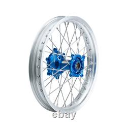 Tusk Impact Ensemble de Roues Avant&Arrière 1.60x21/2.15x19 Jante Argent/Spokes/Moyeu Bleu