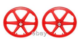 Vélo 20 x 38 mm Plastique 6 Rayons Avant & Arrière Roue Libre 3/8 Essieu Rouge