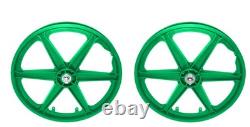 Vélo 20 x 38 mm Plastique 6 Rayons Roue Libre Avant & Arrière Axe 3/8 Vert